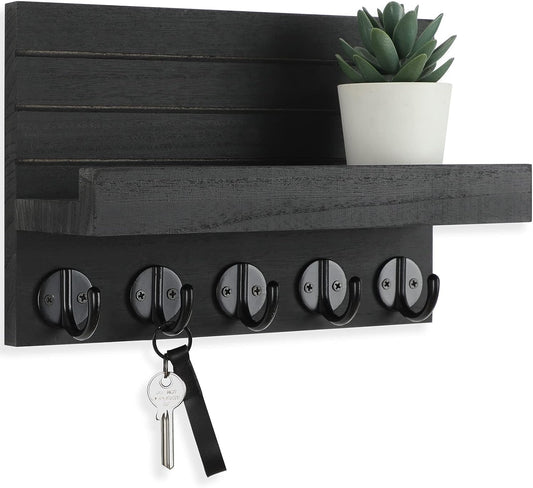 Key Holder for Wall, Decorative Key and Mail Holder with Shelf Mounting Hardware (9.8”W X 6.7”H X 4.2”D)