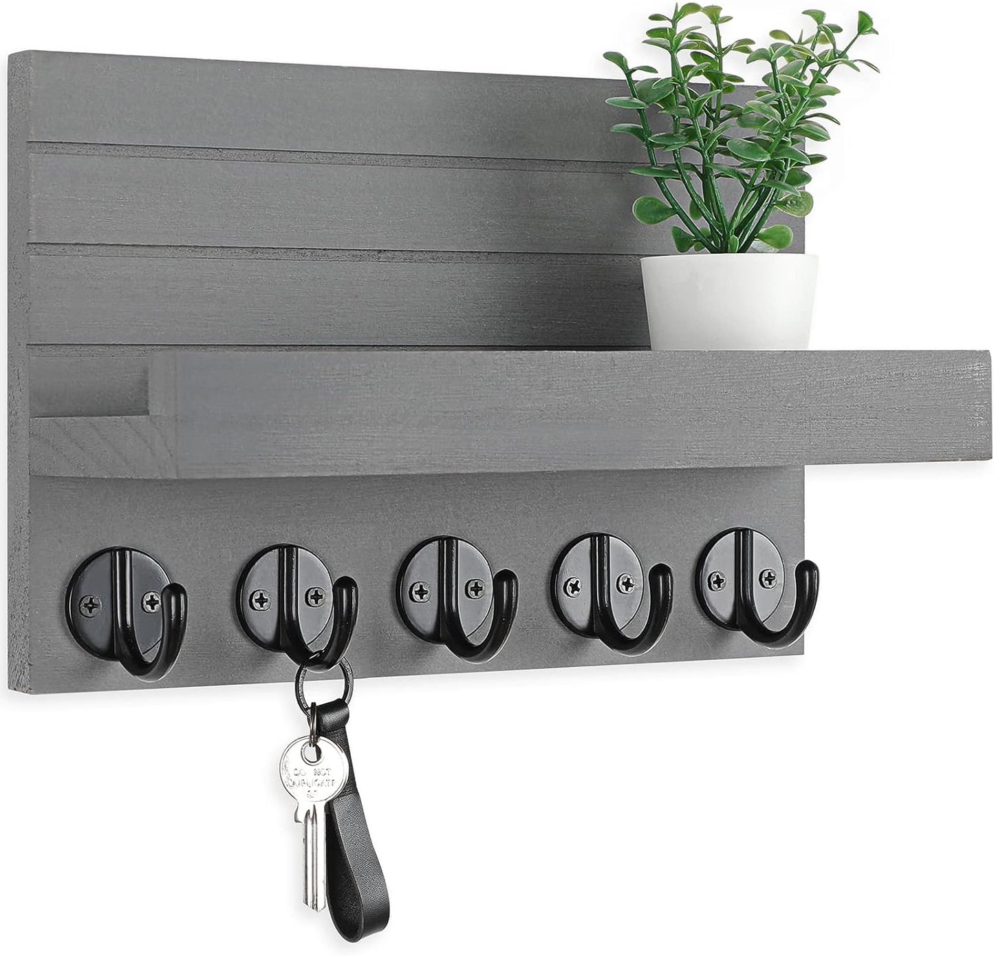 Key Holder for Wall, Decorative Key and Mail Holder with Shelf Mounting Hardware (9.8”W X 6.7”H X 4.2”D)