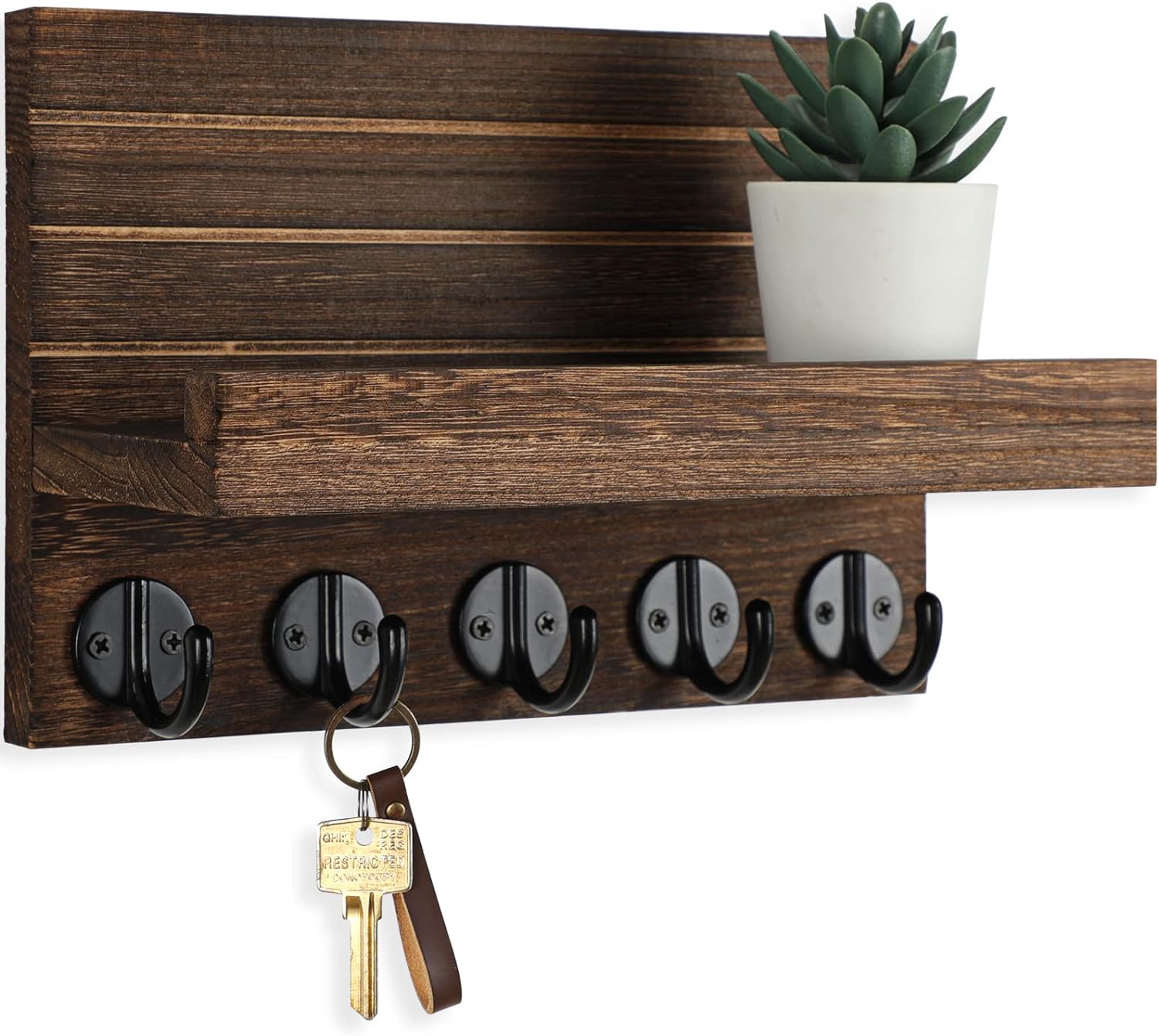 Key Holder for Wall, Decorative Key and Mail Holder with Shelf Mounting Hardware (9.8”W X 6.7”H X 4.2”D)