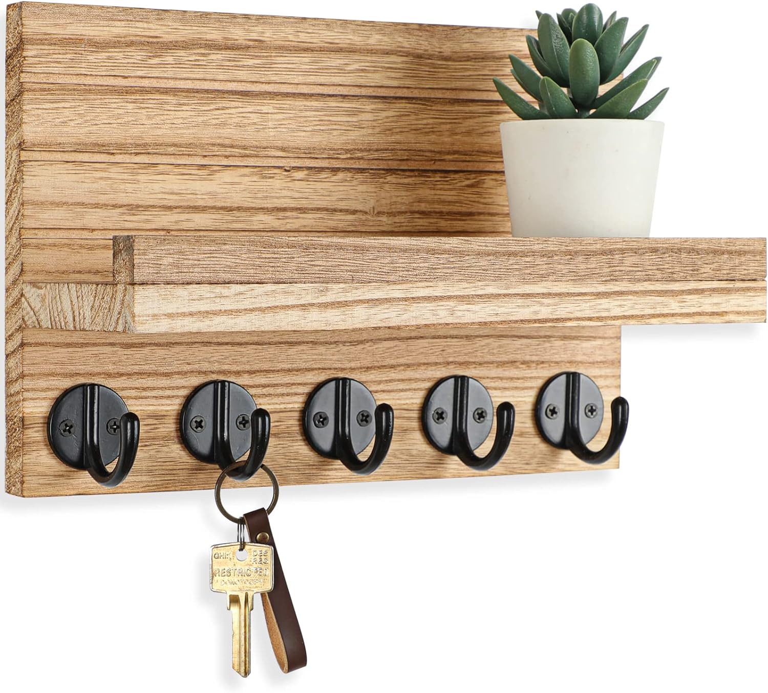 Key Holder for Wall, Decorative Key and Mail Holder with Shelf Mounting Hardware (9.8”W X 6.7”H X 4.2”D)